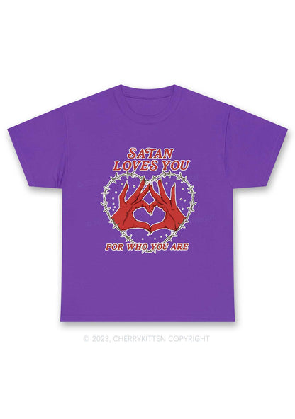 Satan Loves You Heart Halloween Y2K Chunky Shirt Cherrykitten
