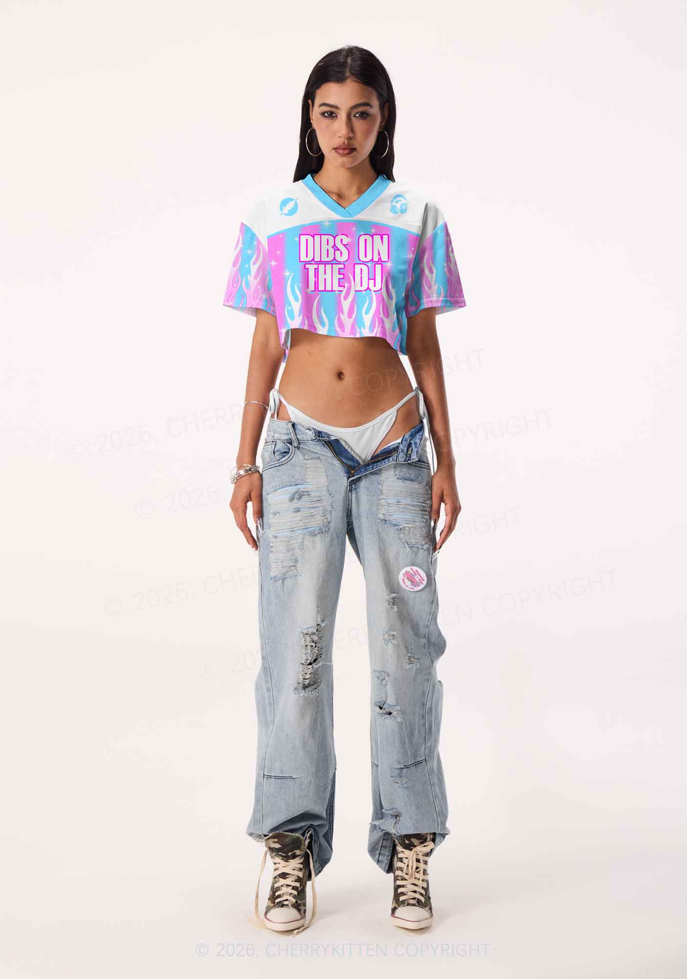 Dibs On The DJ Y2K Crop Sport Jersey Shirts Cherrykitten