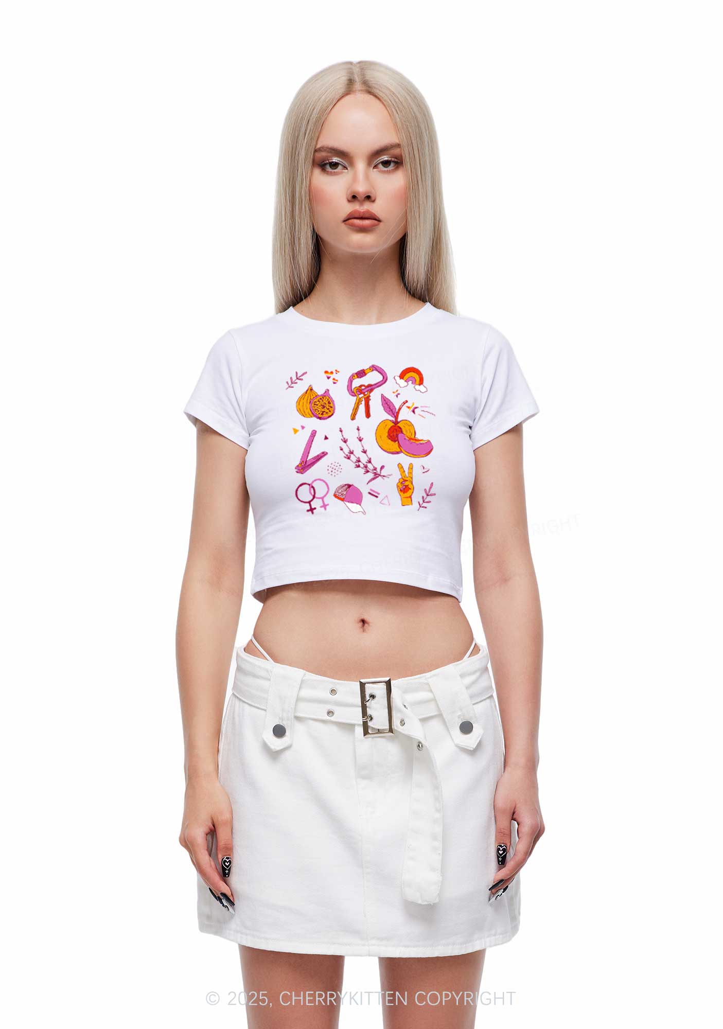 Lesbian Symbols Y2K Baby Tee Cherrykitten