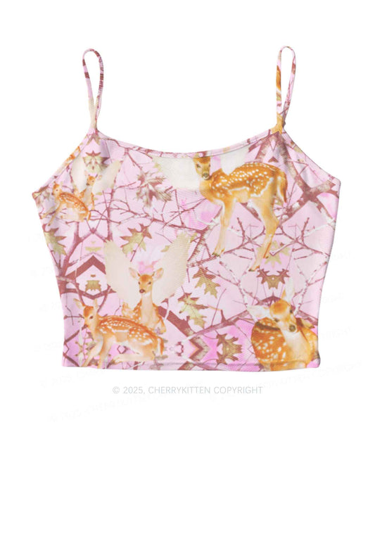 Pink Wood Deer Y2K Mesh Cami Tank Cherrykitten