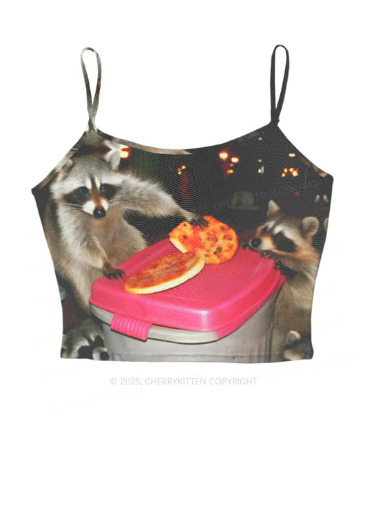 Raccoons Pizza Party Y2K Mesh Cami Tank Cherrykitten