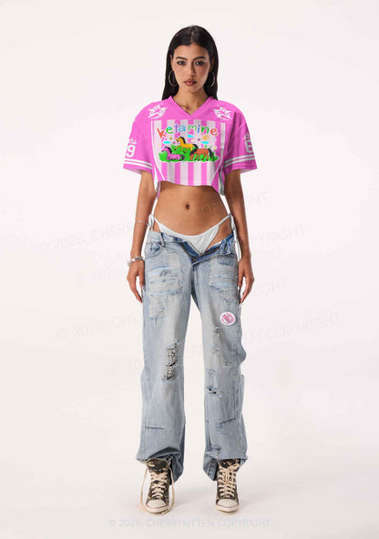 Rainbow K Pony Y2K Crop Sport Jersey Shirts Cherrykitten