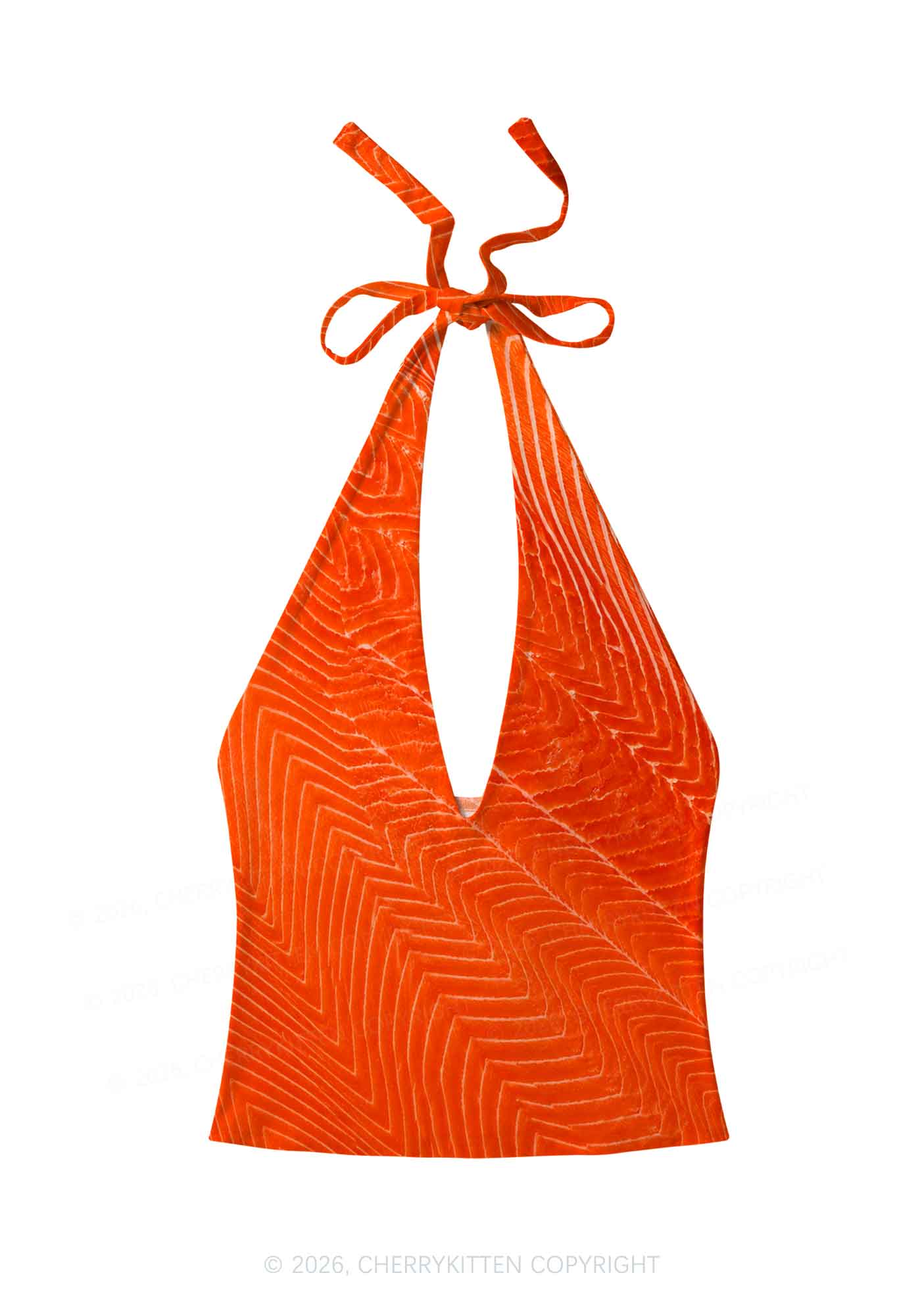 Salmon Meat Texture Y2K Print Halter Deep V Neck Cami Cherrykitten