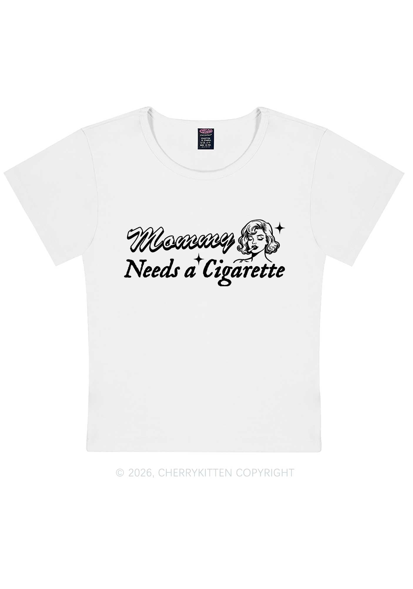 Mommy Needs Cigarette Y2K Baby Tee Cherrykitten