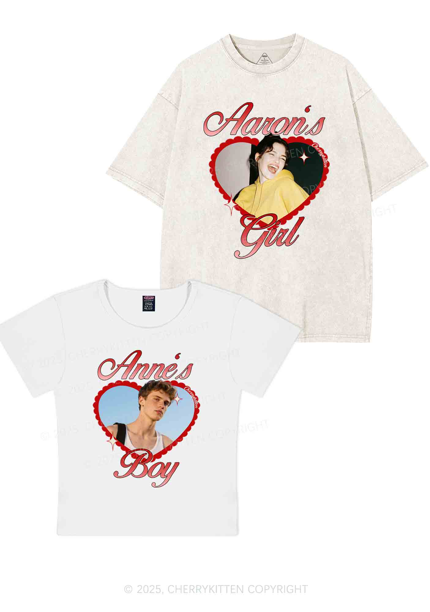 Custom Photo Heart Graphic Y2K Valentine's Day Couple Shirt Cherrykitten