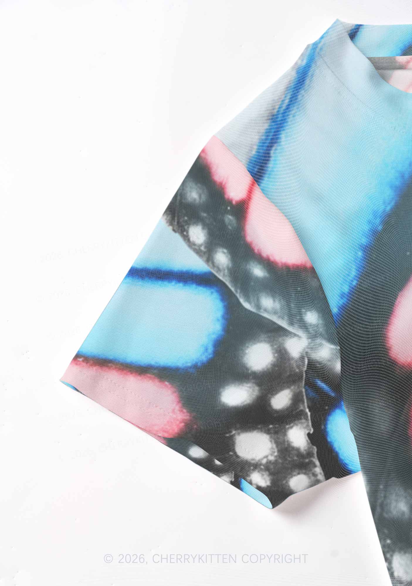 Trans Butterfly Wing Pride Y2K Mesh Crop Top Cherrykitten