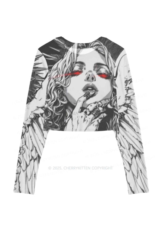 Girls Gaze Y2K Mesh Long Sleeve Crop Top Cherrykitten