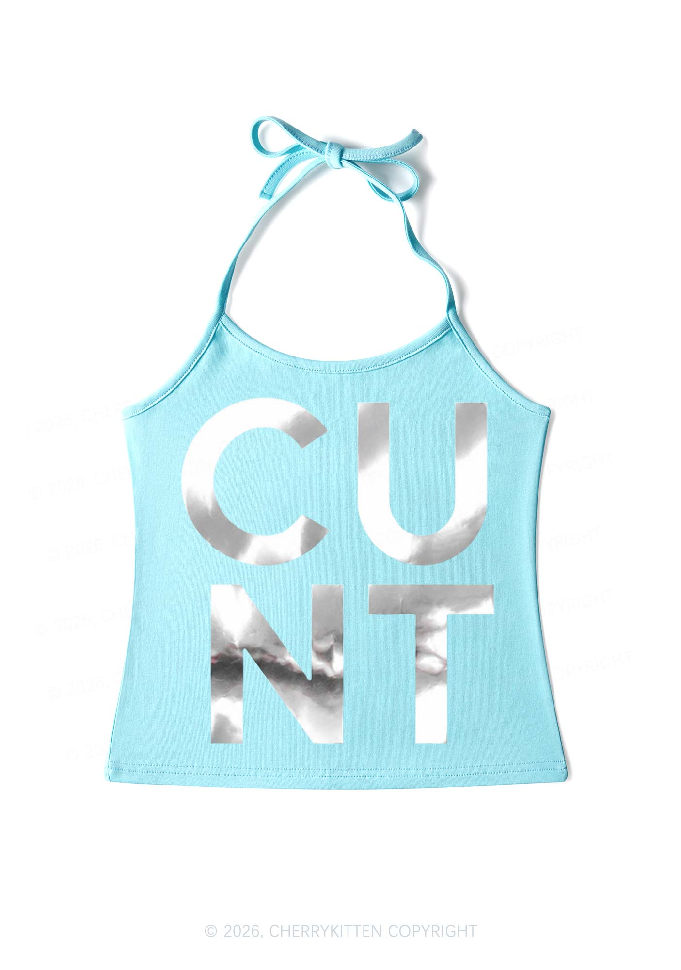 Cxxt Silver Foil Printed Y2K Halter Neck Cami Cherrykitten