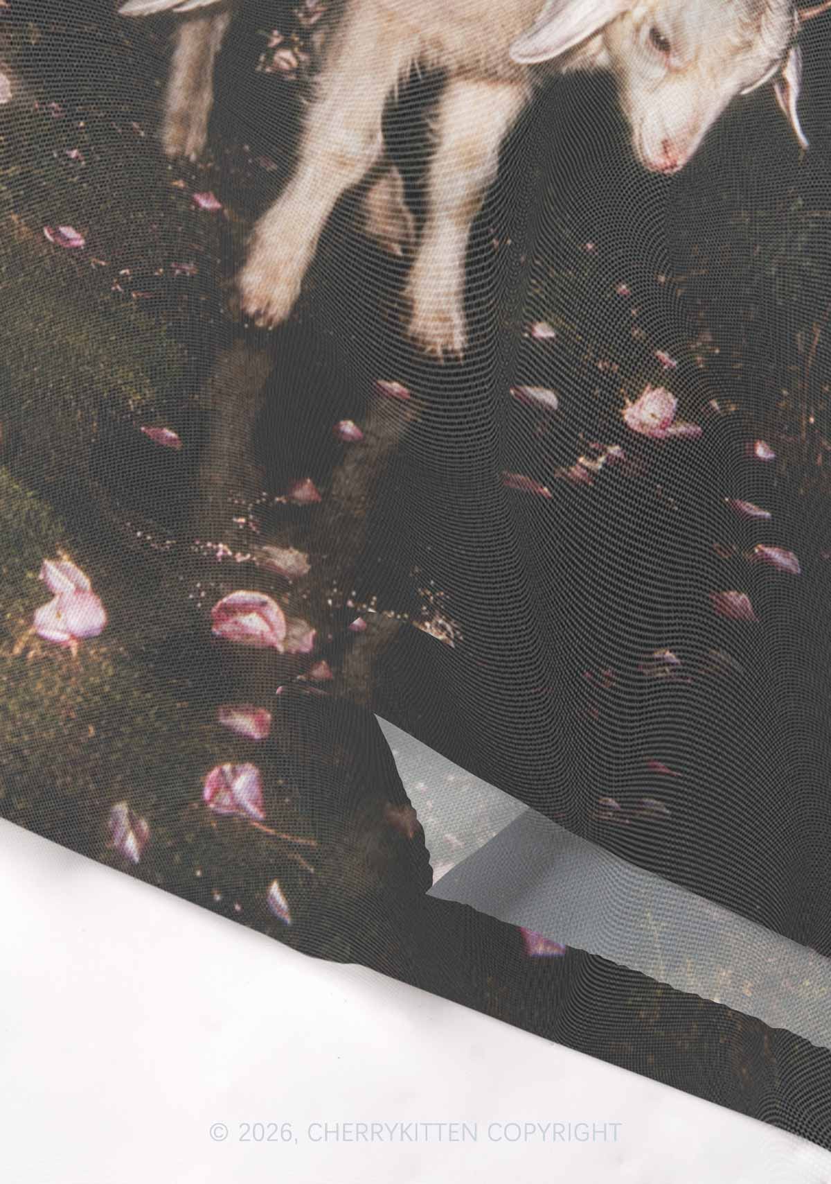 Winged Baby Goat Y2K Mesh Crop Top Cherrykitten