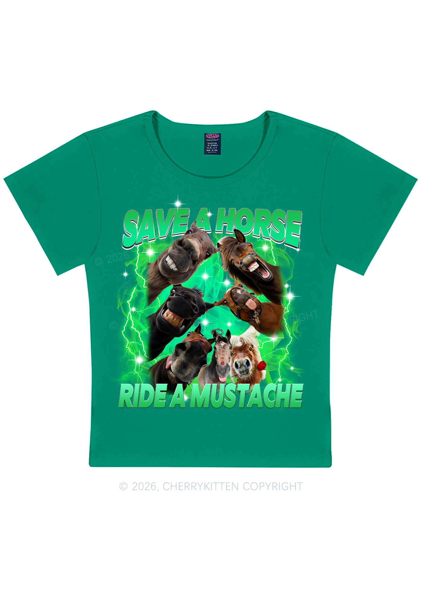 Save Horse Ride Mustache Y2K Baby Tee Cherrykitten