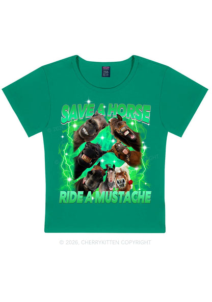 Save Horse Ride Mustache Y2K Baby Tee Cherrykitten