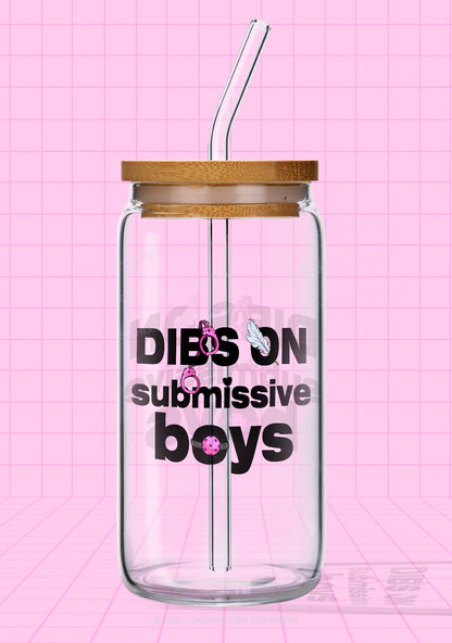 Dibs On S Boys Y2K Printed Glass Cup Cherrykitten