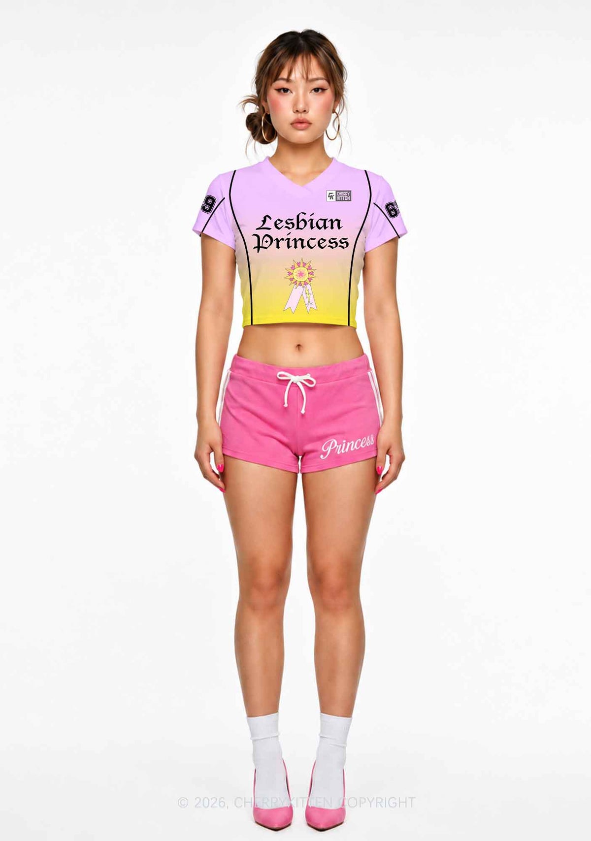Purple Lesbian Princess Pride Y2K Crop Football Jersey Shirts Cherrykitten