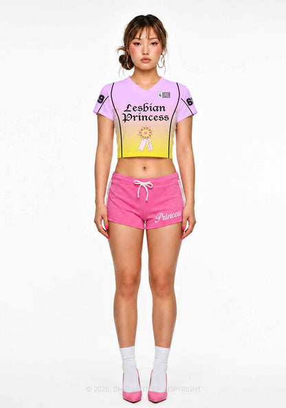 Purple Lesbian Princess Pride Y2K Crop Football Jersey Shirts Cherrykitten