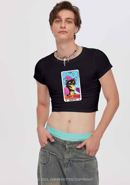 Halloween Death Black Cat Y2K Baby Tee Cherrykitten