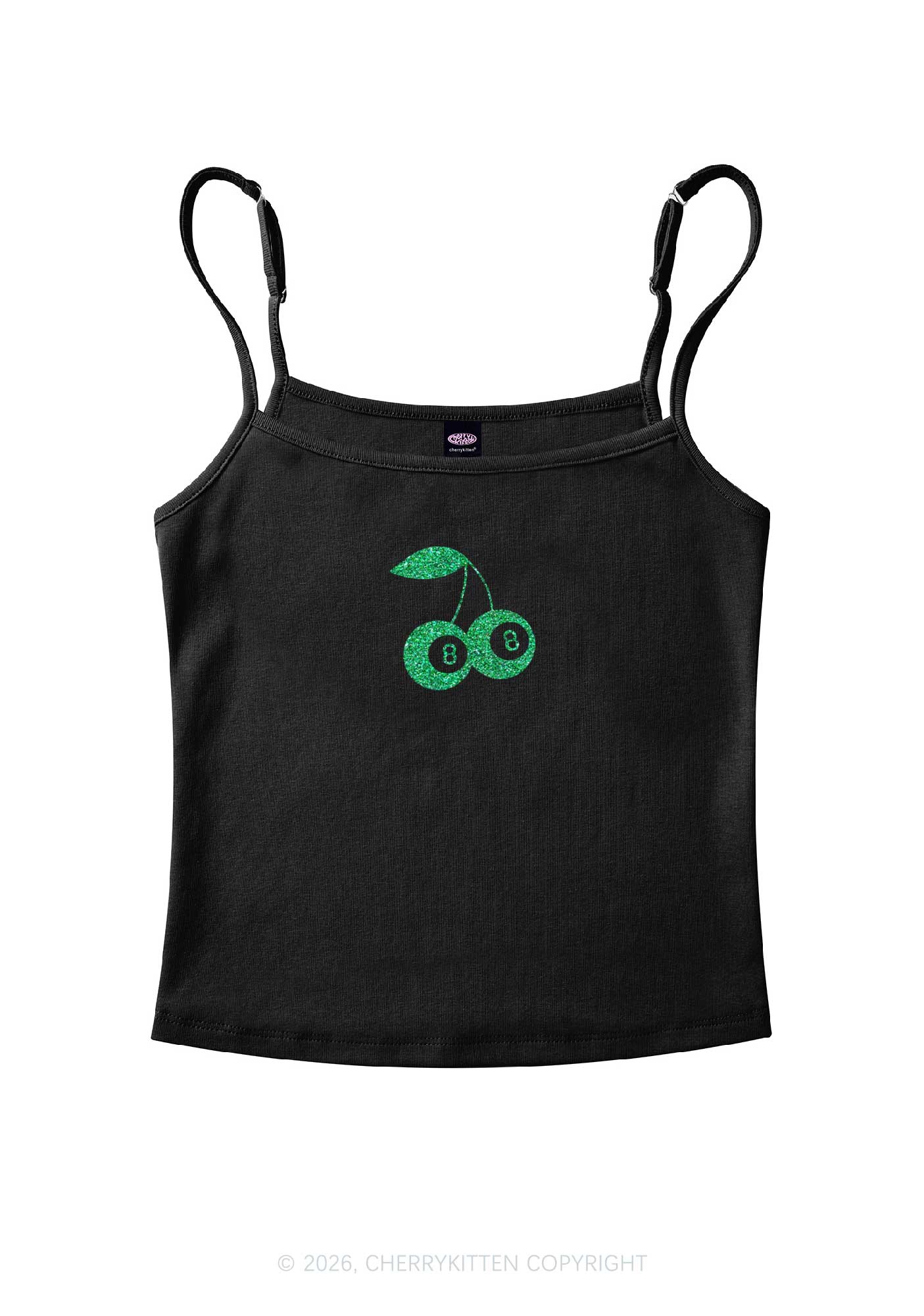 Glitter Lucky Eight St Patricks Y2K Spaghetti Strap Cami Cherrykitten