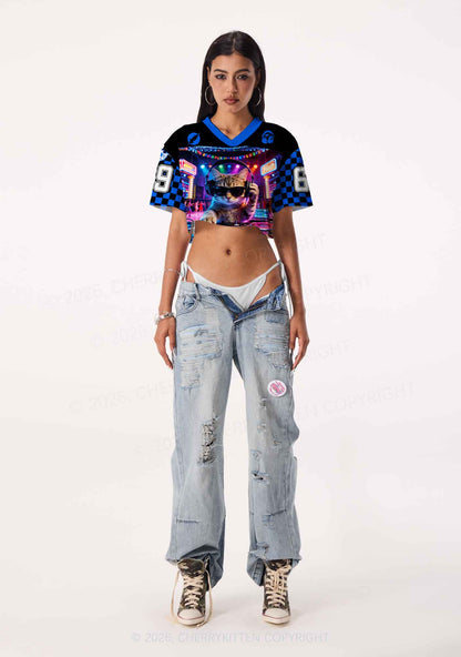 DJ Cat Rave Y2K Crop Sport Jersey Shirts Cherrykitten