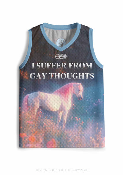 Pink Hair Horse Suffer From Gay Thoughts Pride Y2K Sport Jersey Tank Cherrykitten