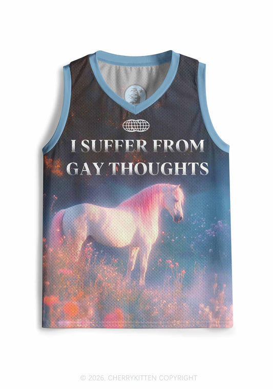 Pink Hair Horse Suffer From Gay Thoughts Pride Y2K Sport Jersey Tank Cherrykitten