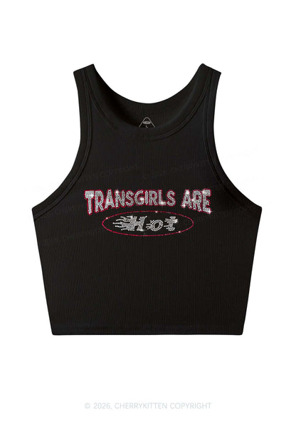 Rhinestone Transgirls Are Hot Pride Y2K Crop Tank Top Cherrykitten