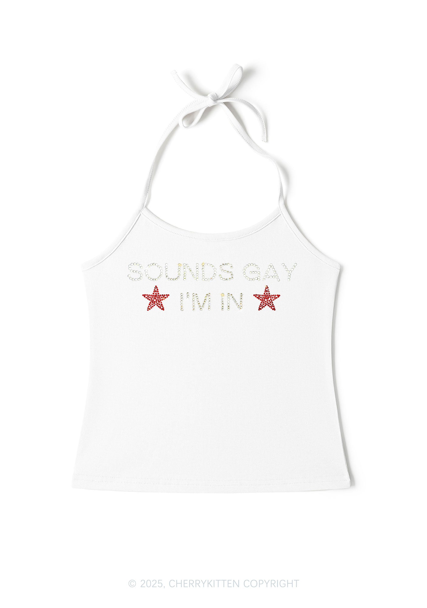 Rhinestone Sounds Gay Pride Y2K Halter Neck Cami Cherrykitten