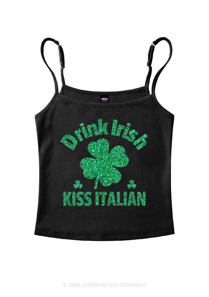 Glitter Drink Irish Kiss Italian St Patricks Y2K Spaghetti Strap Cami Cherrykitten