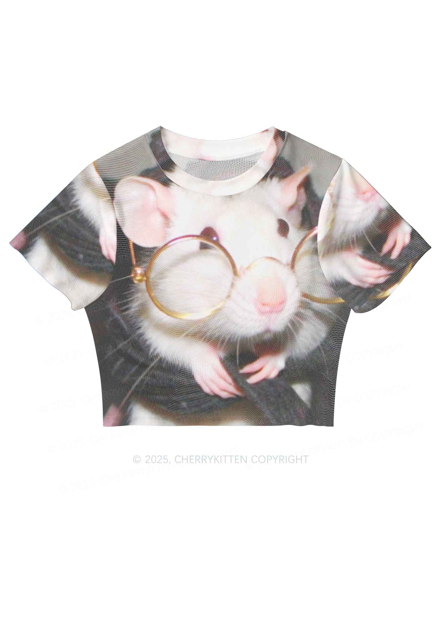 Glasses Rat Y2K Mesh Crop Top Cherrykitten