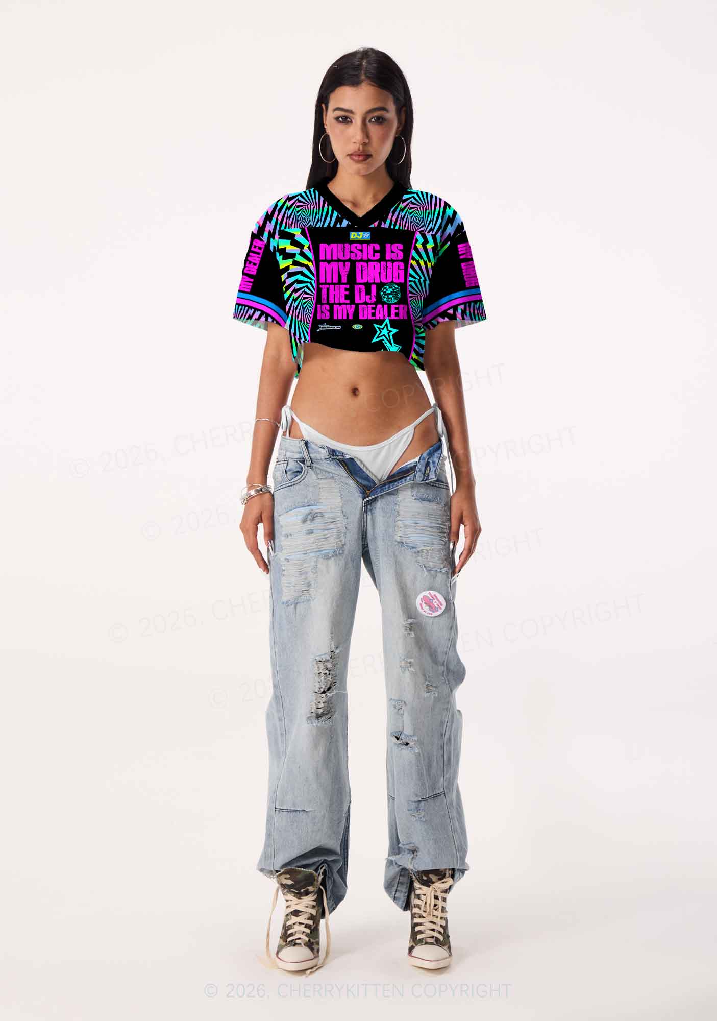 Music Is My Drxg Y2K Crop Sport Jersey Shirts Cherrykitten