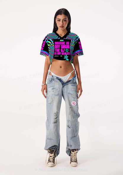 Music Is My Drxg Y2K Crop Sport Jersey Shirts Cherrykitten