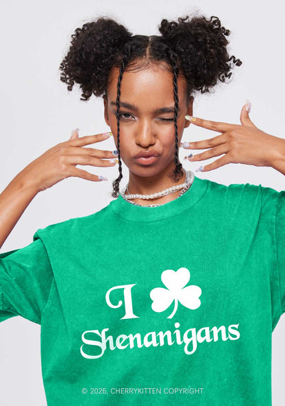 I Love Shenanigans St Patricks Y2K Washed Tee Cherrykitten