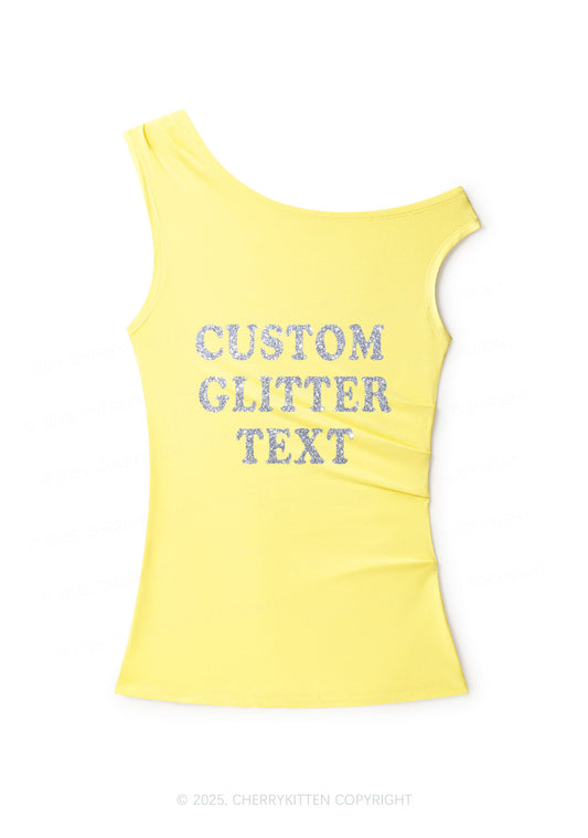 Custom Text Glitter Y2K Off Shoulder Tank Top Cherrykitten