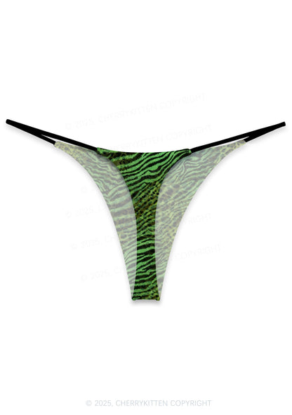 Green Zebra Leopard Pattern St Patricks Y2K Print Bikini String Thong Cherrykitten