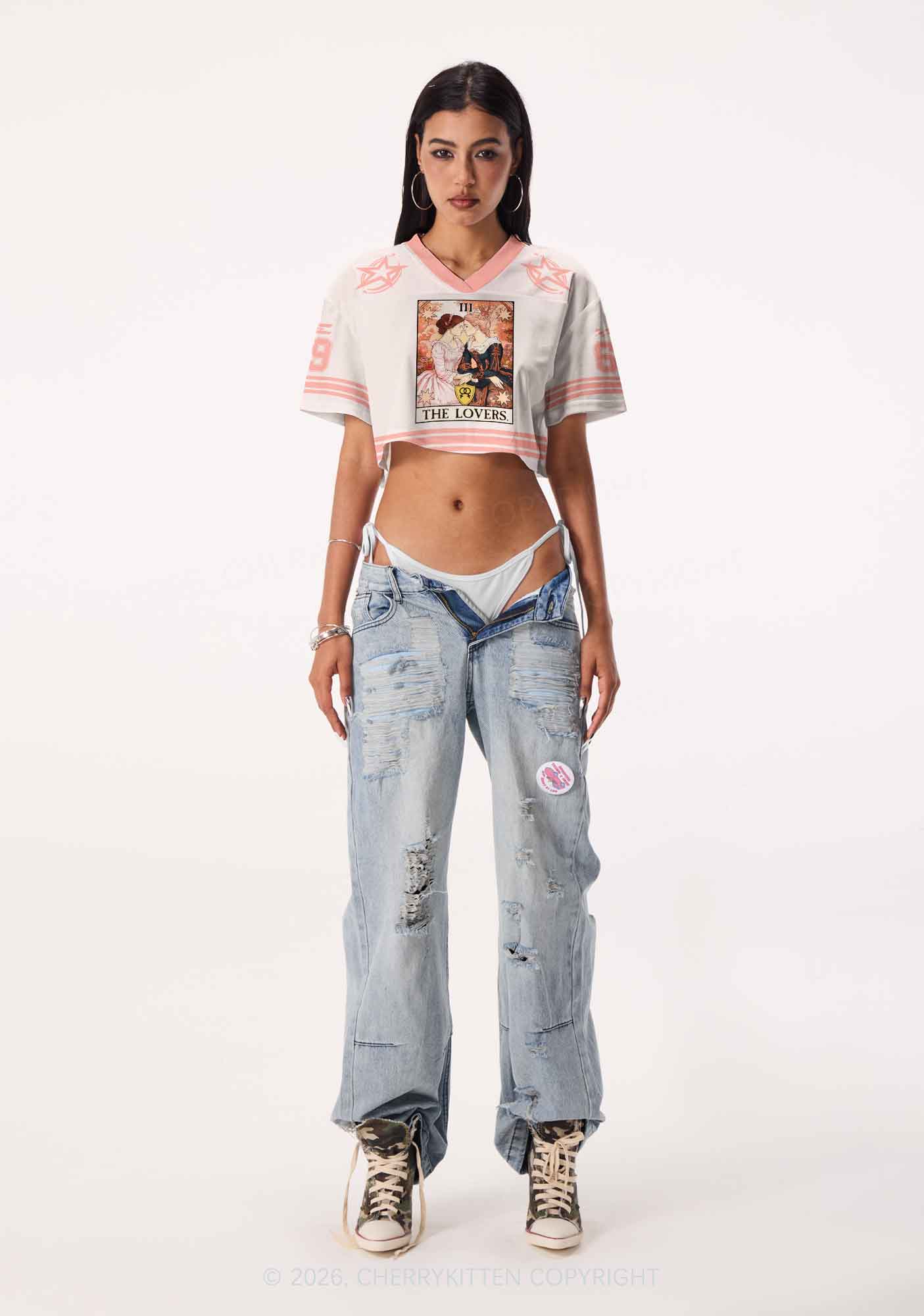 Victorian Rose Lesbian Pride Y2K Crop Sport Jersey Shirts Cherrykitten