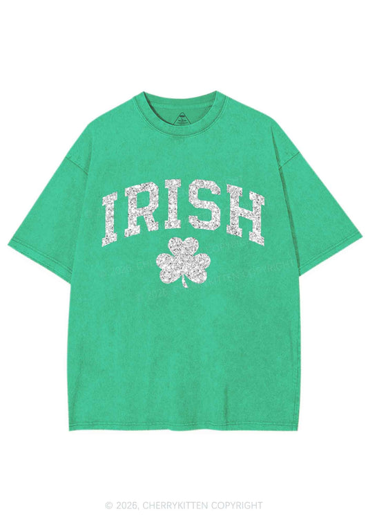 Glitter Irish Shamrock St Patricks Y2K Shirts Washed Tee Cherrykitten