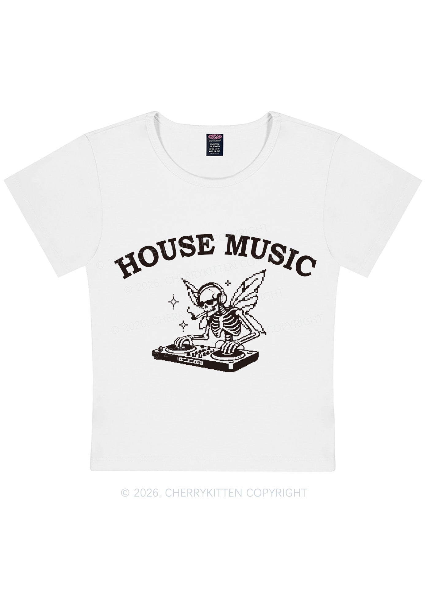 House Music Skeleton Y2K Baby Tee Cherrykitten