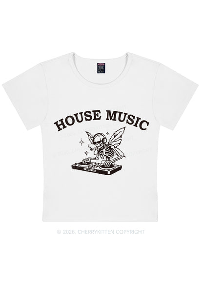 House Music Skeleton Y2K Baby Tee Cherrykitten