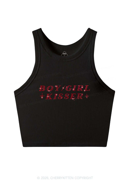 Rhinestone Boy Girl Kisser Pride Y2K Crop Tank Top Cherrykitten