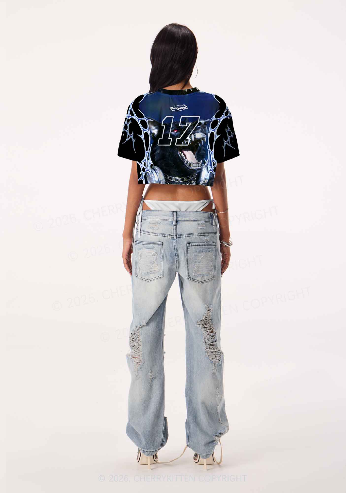 Black Wolf DJ Y2K Crop Sport Jersey Shirts Cherrykitten