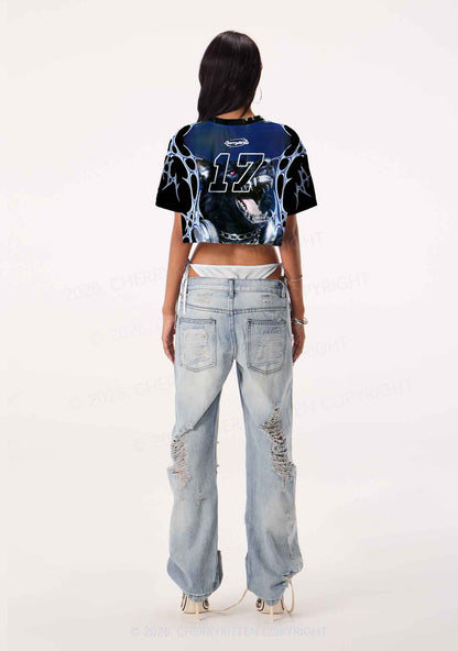Black Wolf DJ Y2K Crop Sport Jersey Shirts Cherrykitten