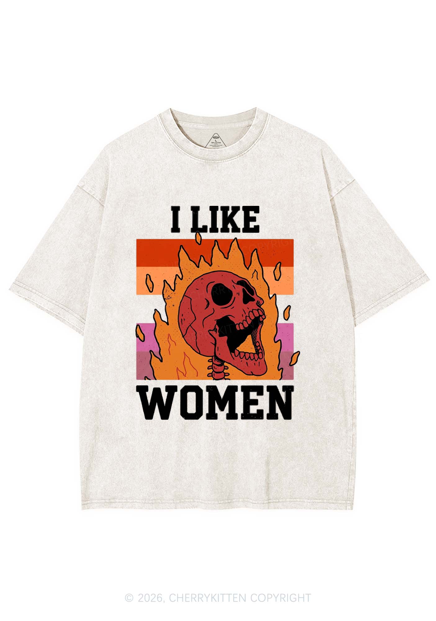 I Like Women Skull Pride Y2K Shirts Washed Tee Cherrykitten
