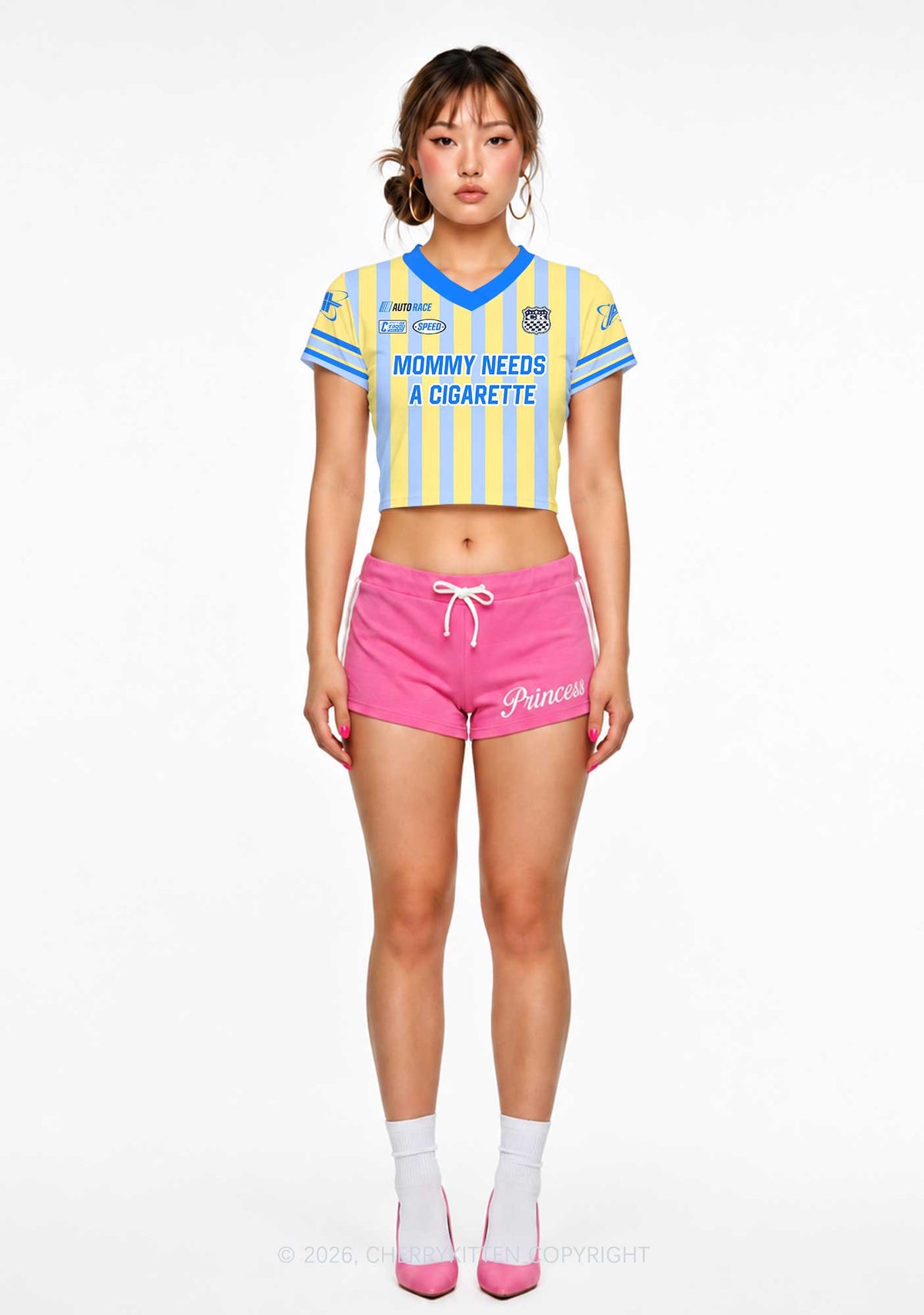 Mommy Needs A Cigarette Y2K Crop Football Jersey Shirts Cherrykitten