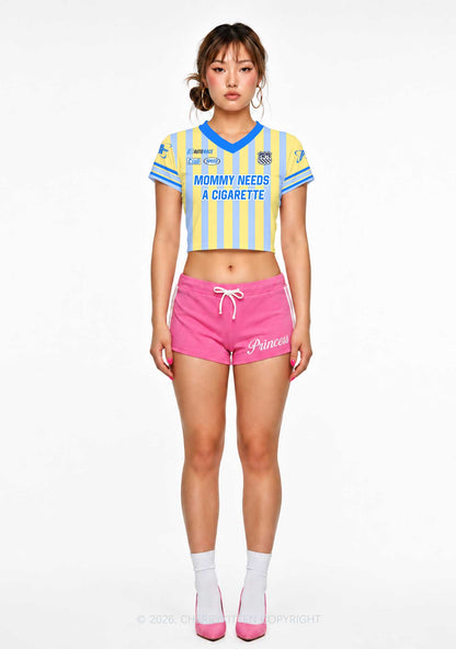 Mommy Needs A Cigarette Y2K Crop Football Jersey Shirts Cherrykitten