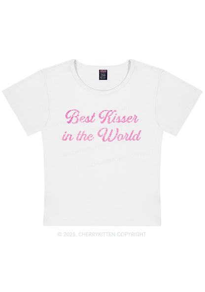 Glitter Best Kisser In The World Y2K Baby Tee Cherrykitten
