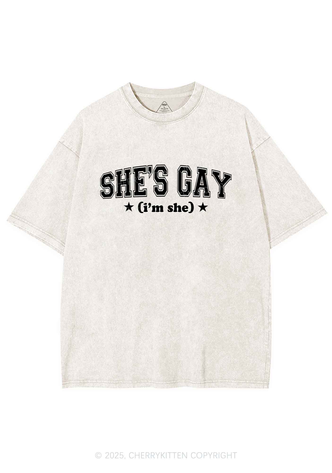 She Is Gay Y2K Shirts Washed Tee Cherrykitten