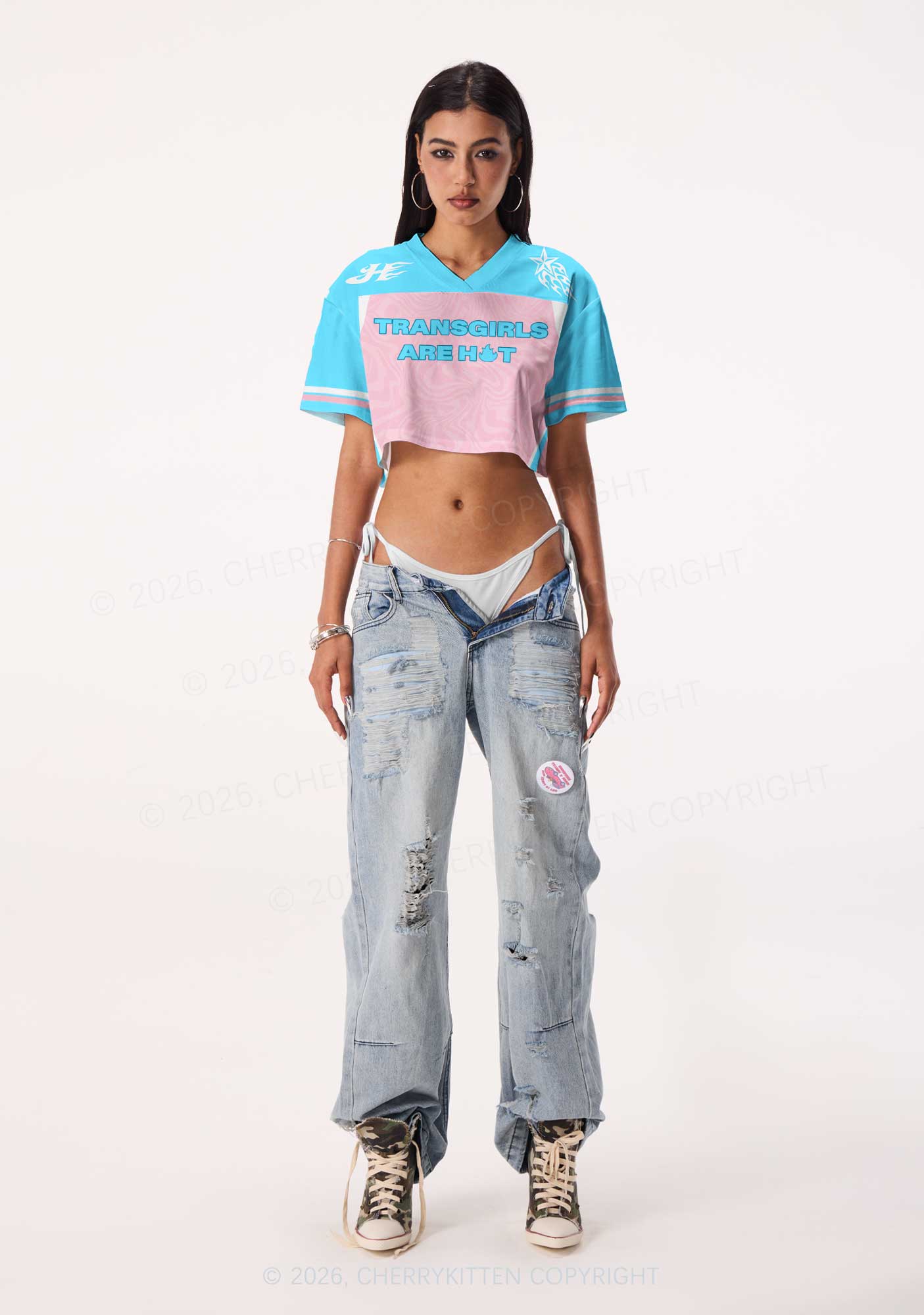 Transgirls Are Hot Pride Y2K Crop Sport Jersey Shirts Cherrykitten
