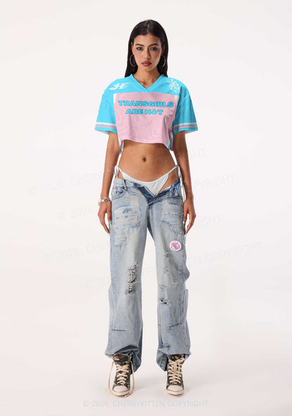 Transgirls Are Hot Pride Y2K Crop Sport Jersey Shirts Cherrykitten