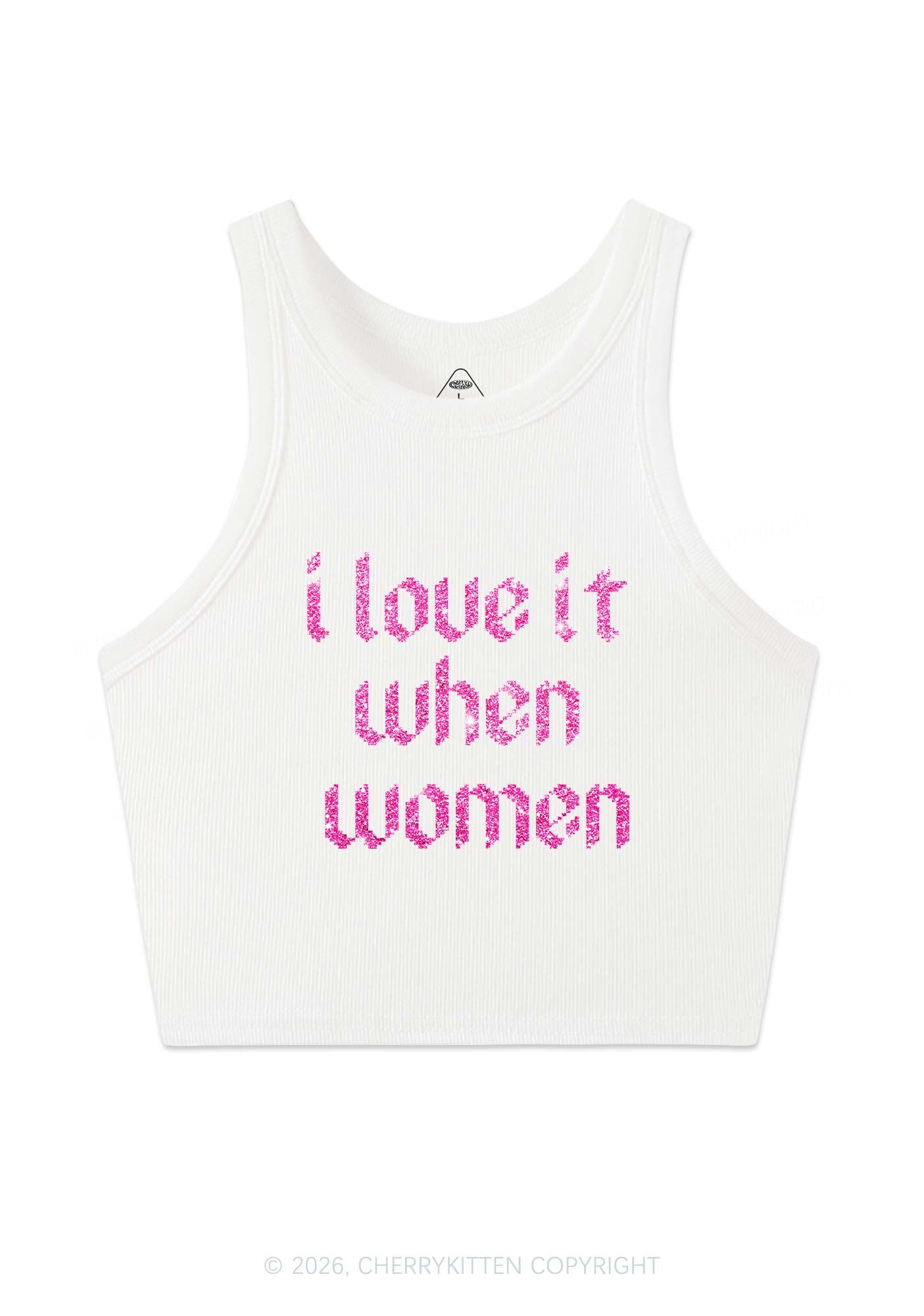 Glitter I Love It When Women Pride Y2K Crop Tank Top Cherrykitten
