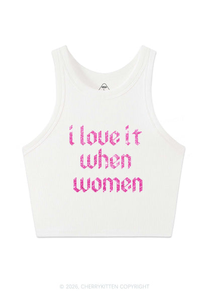 Glitter I Love It When Women Pride Y2K Crop Tank Top Cherrykitten