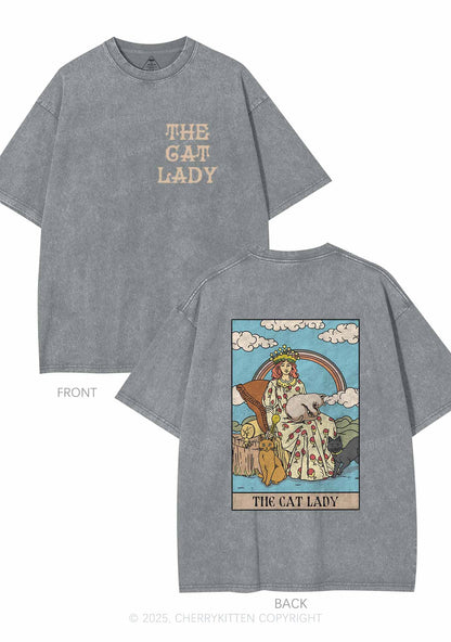 The Cat Lady Two Sides Y2K Shirts Washed Tee Cherrykitten