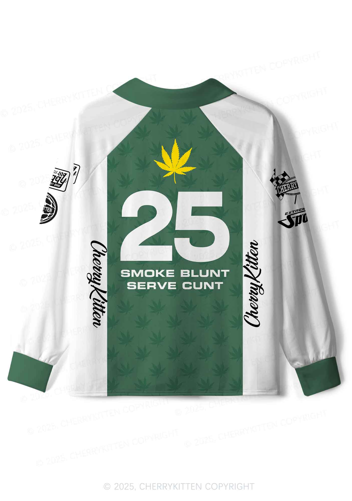 Custom Green Racing Smoke Blunt Y2K Sport Long Sleeve Jersey Shirts Cherrykitten